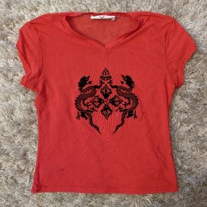 Vtg 90s Fine Mesh Crop Top with Velvet Decal